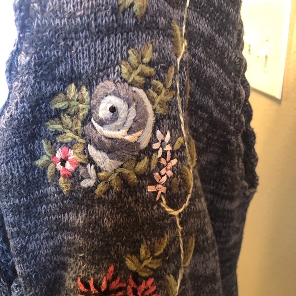 Vintage Cardigan Sweater Vest with Hand Embellishments of Ribbon and Embroidery - Picture 2 of 6